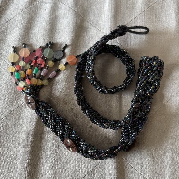 Vintage Beaded Braided Hip Belt Size L-0X - Picture 3 of 7